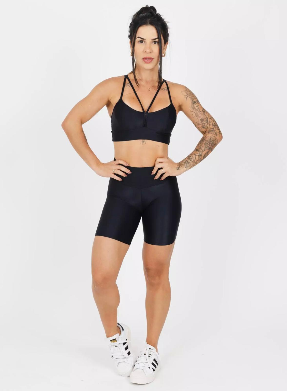 Black Active Set β High-Waist Biker Shorts + Strappy Sports Bra