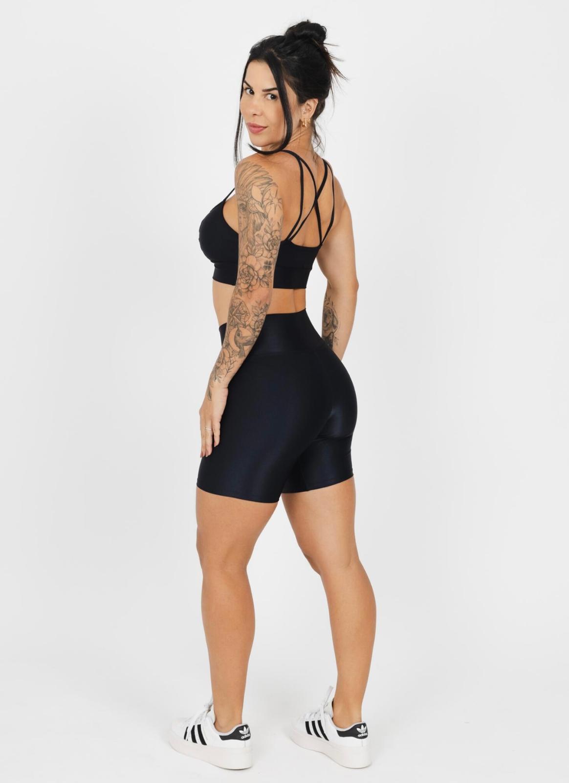 Black Active Set β High-Waist Biker Shorts + Strappy Sports Bra