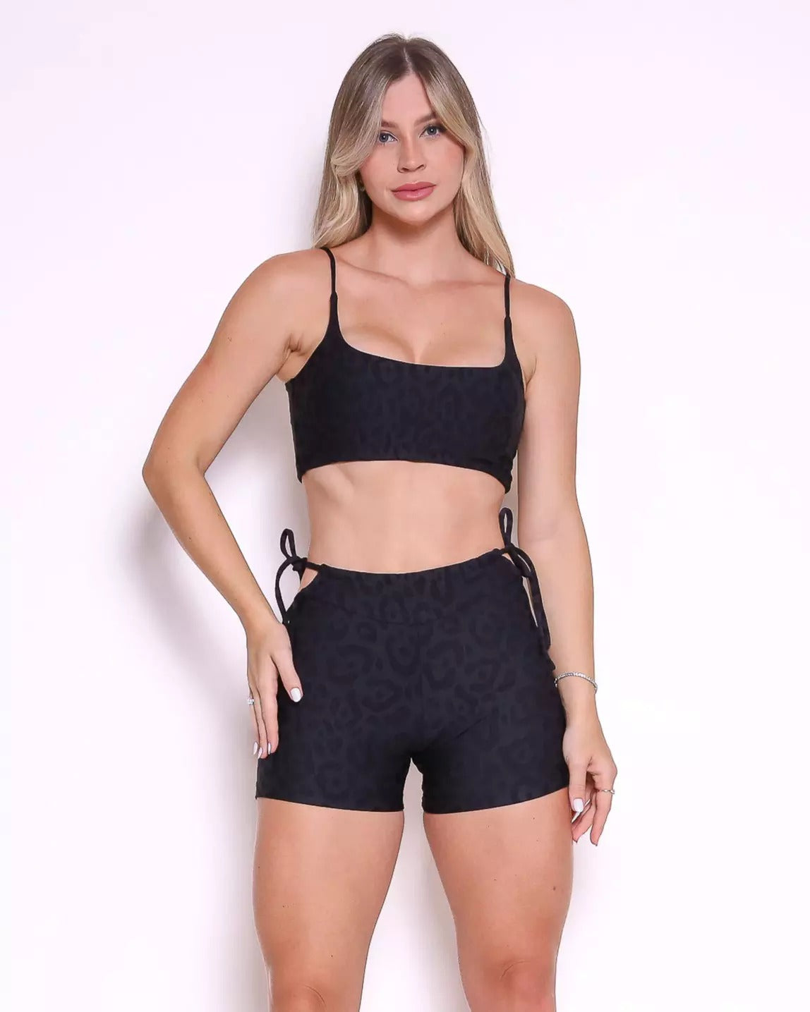 New Animal Print Set – Black Side Tie | Shorts + Spaghetti Strap Top
