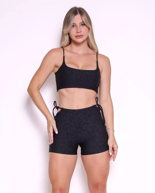 New Animal Print Set – Black Side Tie | Shorts + Spaghetti Strap Top